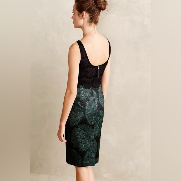Anthropologie Emerald Green Hidden Blooms Sheath Dress Sz 6 - Picture 3 of 13